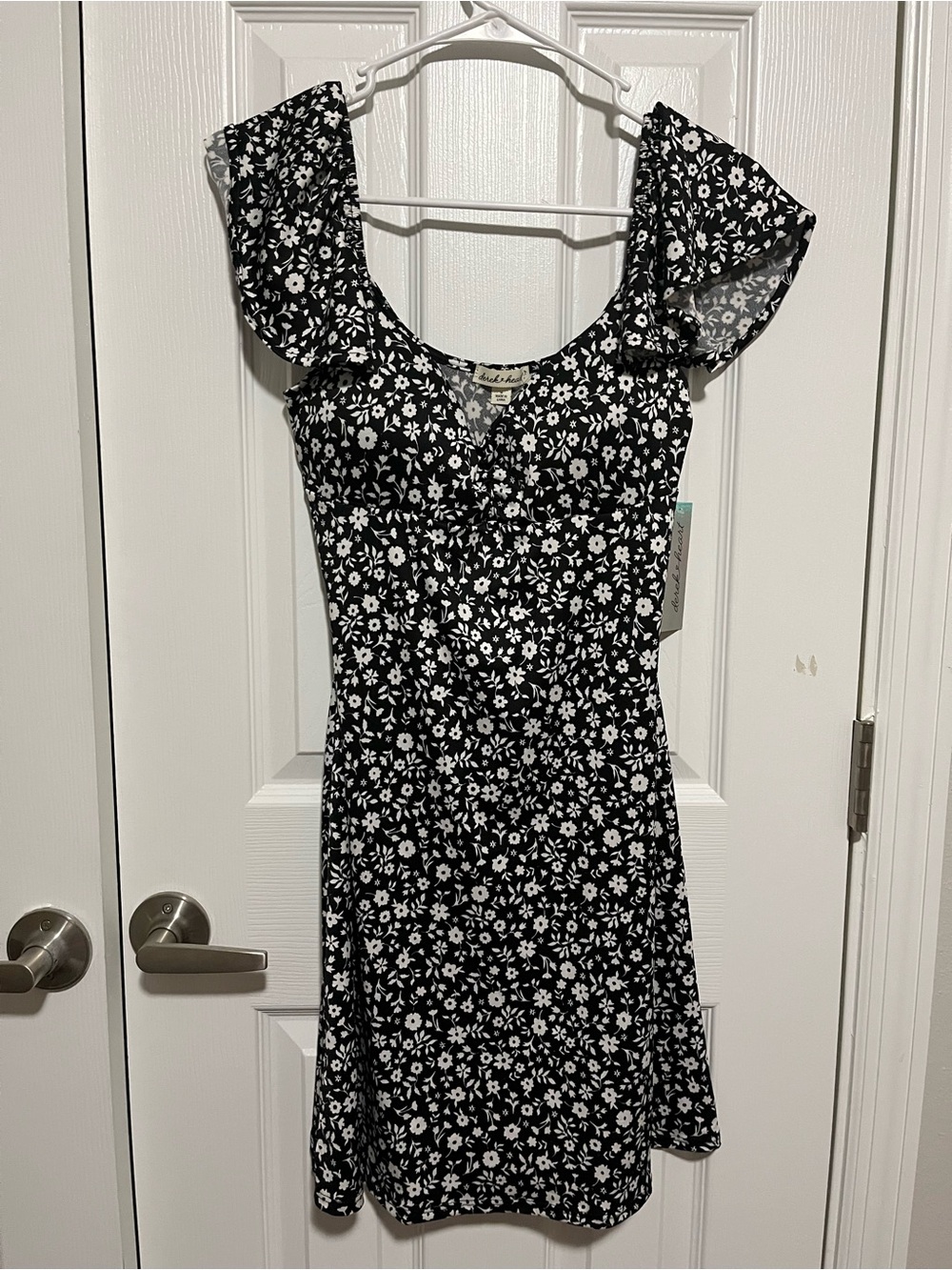 Derek Heart Black Dress with White Floral Print